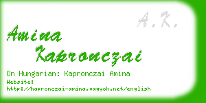 amina kapronczai business card
